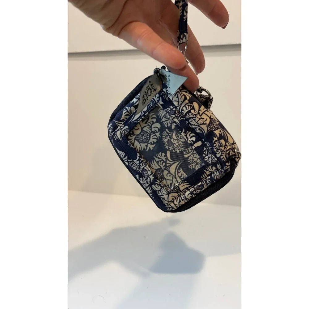 Iota Chic Navy Blue Floral Zip ID Case Wallet with Lanyard and Key Ring